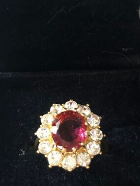 Victorian style 14k plated ruby cubic zirconia ring